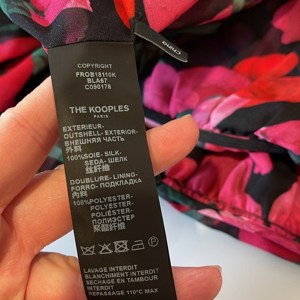 THE KOOPLES Dolve Vita Floral Rose Silk Wrap Long Sleeve Mini Dress Size Large - Picture 13 of 14